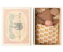 Load image into Gallery viewer, Maileg Sleepy Wakey Baby Mouse in Matchbox-Rose Dot   RD
