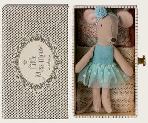 Maileg Dance Mouse In Daybed, Little Sister, Blue  b