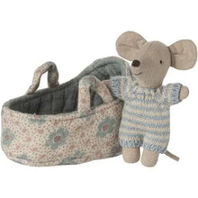 Load image into Gallery viewer, Maileg Baby Mouse in Carry Cot - Blue  McB
