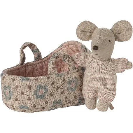 Maileg Baby Mouse in Carry Cot - Rose  McR
