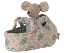 Load image into Gallery viewer, Maileg Baby Mouse in Carry Cot - Blue  McB
