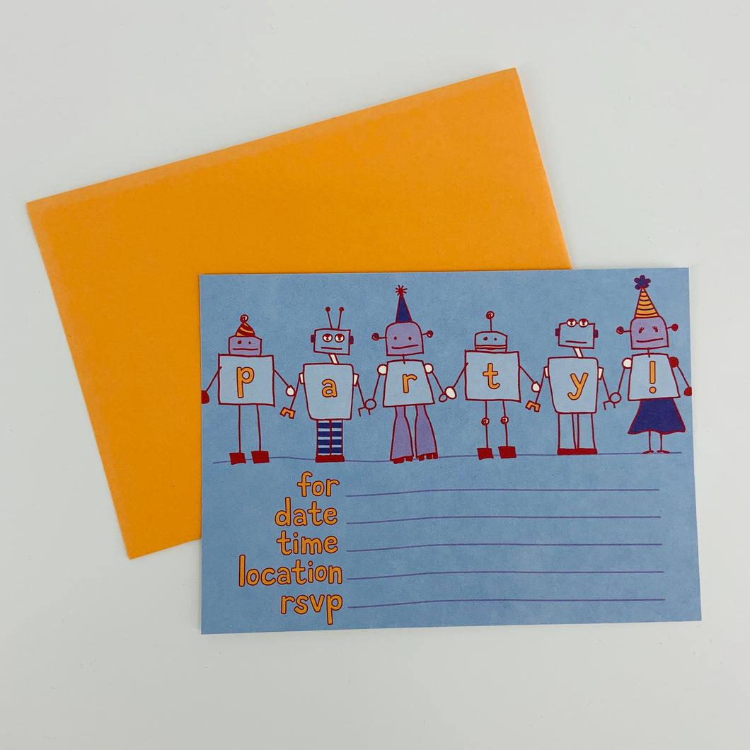 Robot Write-in Party Invitations (8 cards and envelopes)