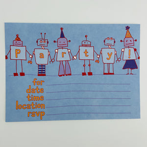 Robot Write-in Party Invitations (8 cards and envelopes)